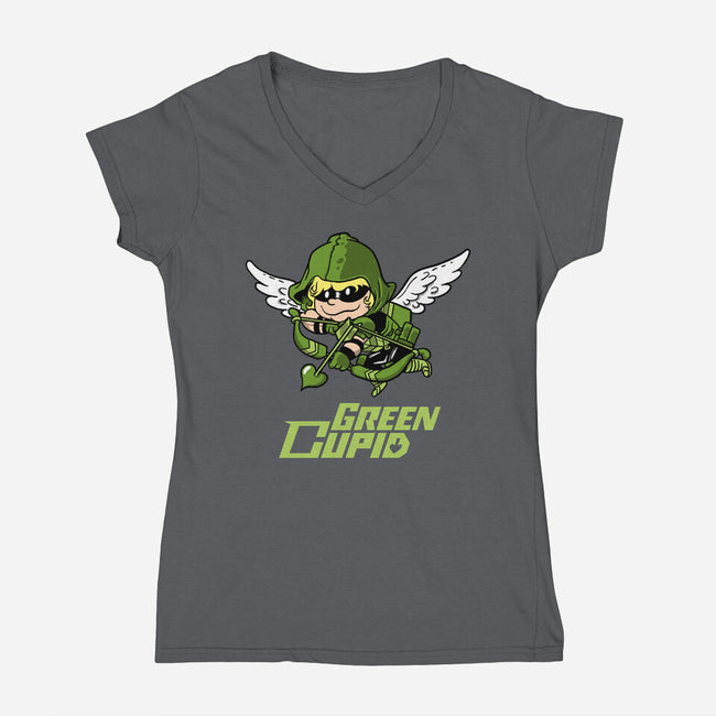 Green Cupid-Womens-V-Neck-Tee-imisko
