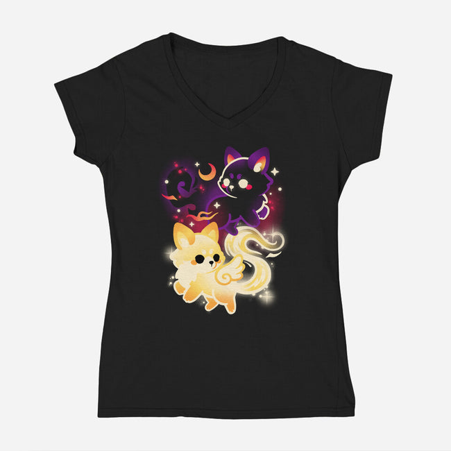 Night And Day Foxes-Womens-V-Neck-Tee-NemiMakeit