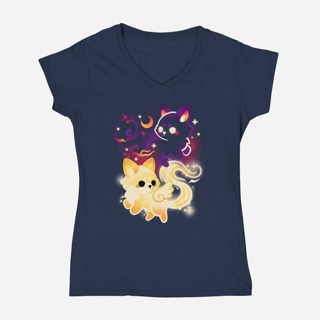 Night And Day Foxes-Womens-V-Neck-Tee-NemiMakeit