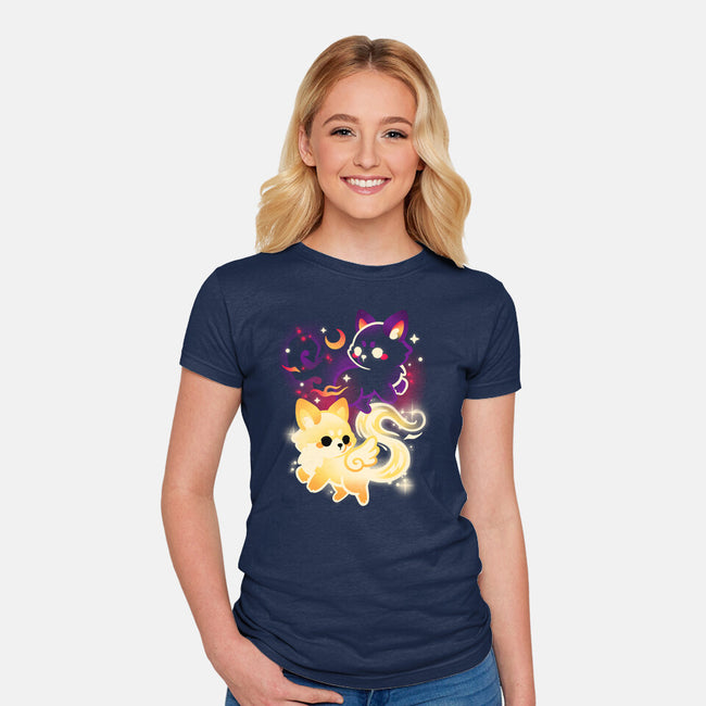 Night And Day Foxes-Womens-Fitted-Tee-NemiMakeit