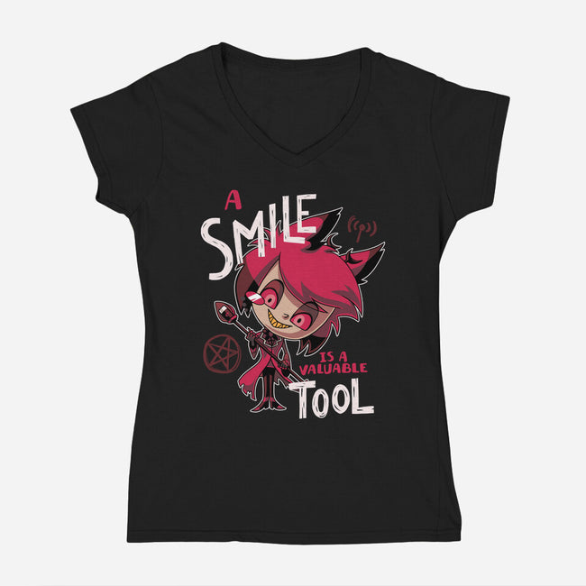 A Smile-Womens-V-Neck-Tee-Geekydog