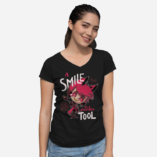 A Smile-Womens-V-Neck-Tee-Geekydog