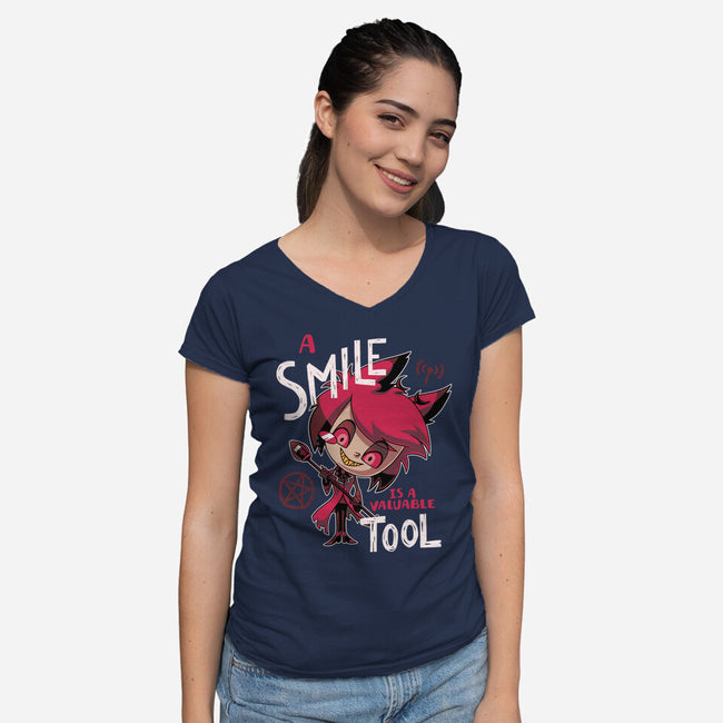 A Smile-Womens-V-Neck-Tee-Geekydog