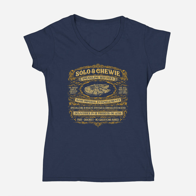 Solo And Chewie Smuggling Services-Womens-V-Neck-Tee-kg07