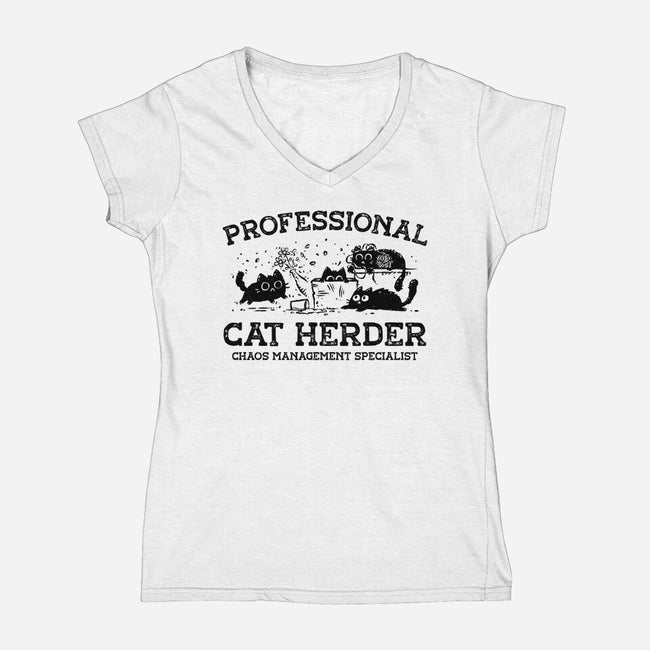 Professional Cat Herder-Womens-V-Neck-Tee-kg07