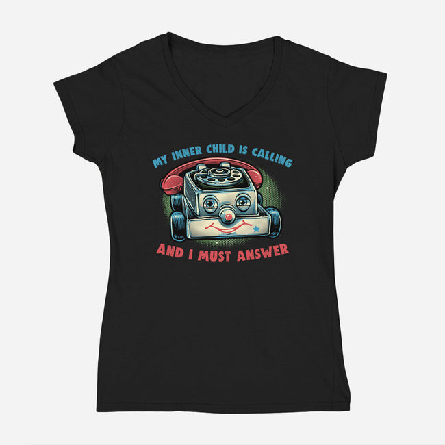 My Inner Child Is Calling-Womens-V-Neck-Tee-glitchygorilla