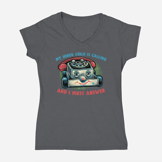 My Inner Child Is Calling-Womens-V-Neck-Tee-glitchygorilla