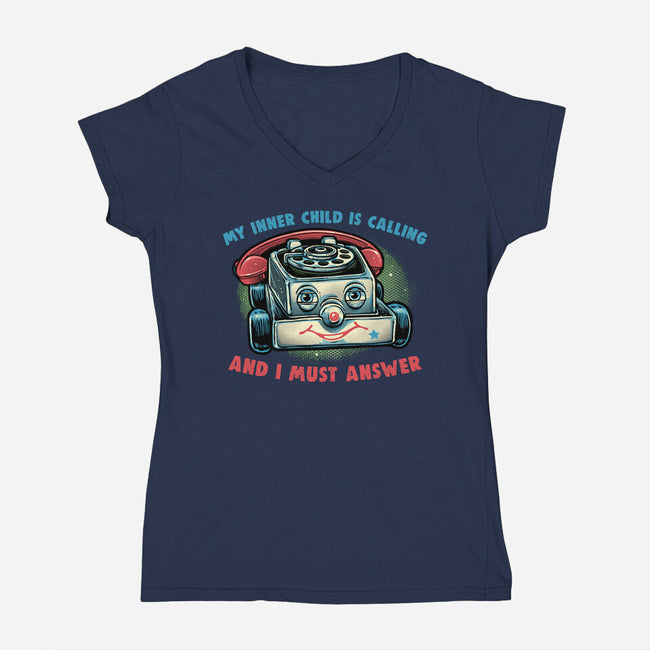 My Inner Child Is Calling-Womens-V-Neck-Tee-glitchygorilla