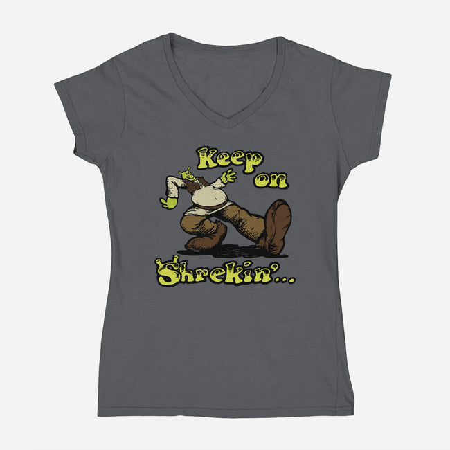 Keep On Shrekin-Womens-V-Neck-Tee-joshua_millustrator