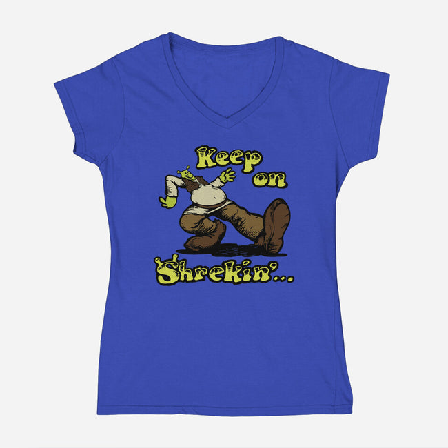 Keep On Shrekin-Womens-V-Neck-Tee-joshua_millustrator