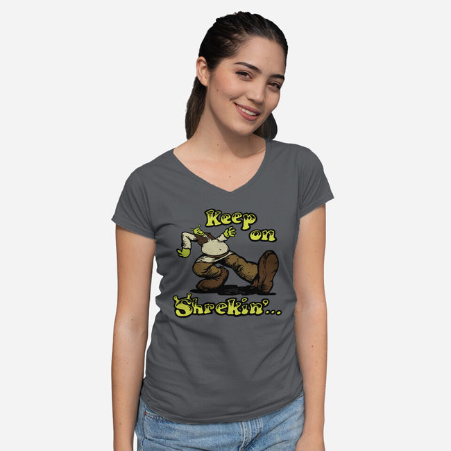 Keep On Shrekin-Womens-V-Neck-Tee-joshua_millustrator