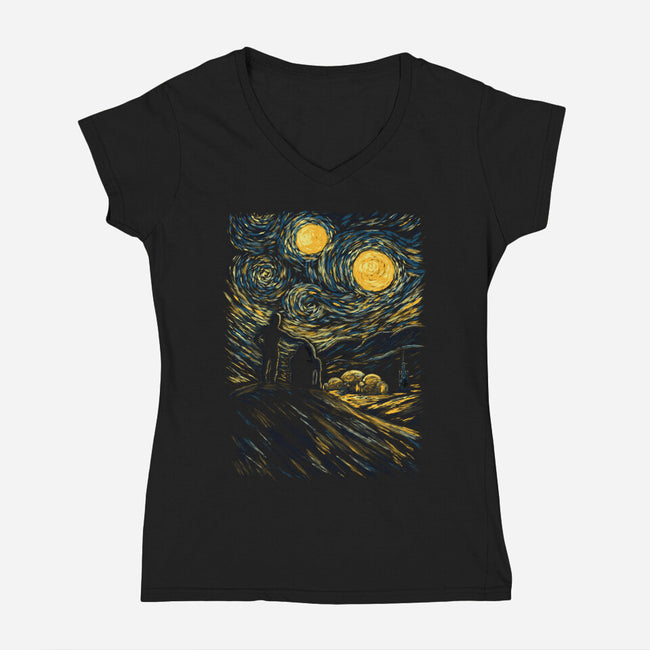 A Starry Night On Tatooine-Womens-V-Neck-Tee-Mattania