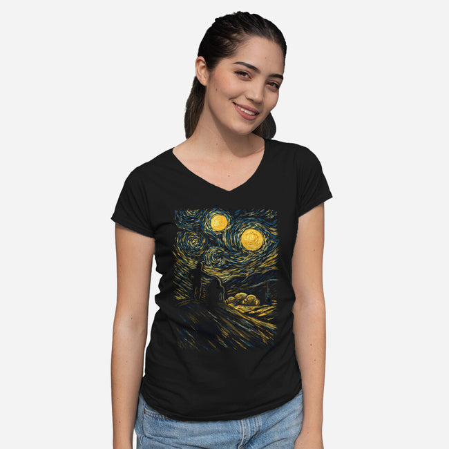 A Starry Night On Tatooine-Womens-V-Neck-Tee-Mattania