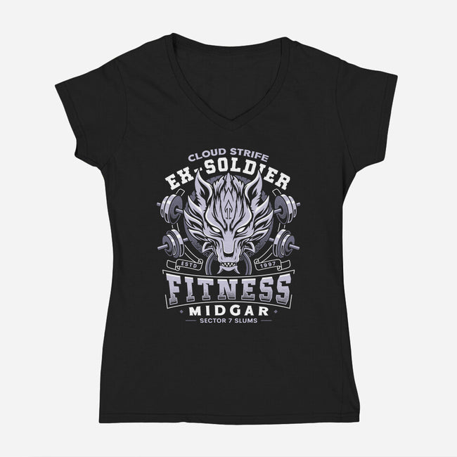 Strife Midgar Fitness Emblem-Womens-V-Neck-Tee-LAGELANTEE