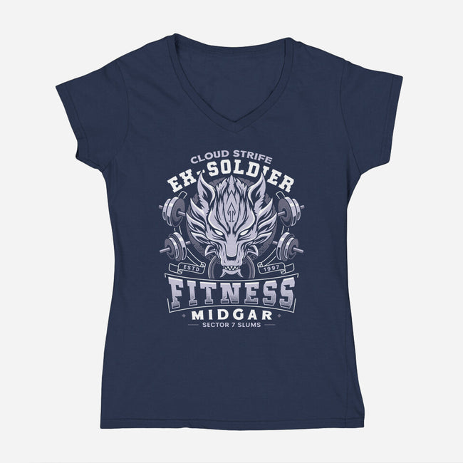 Strife Midgar Fitness Emblem-Womens-V-Neck-Tee-LAGELANTEE