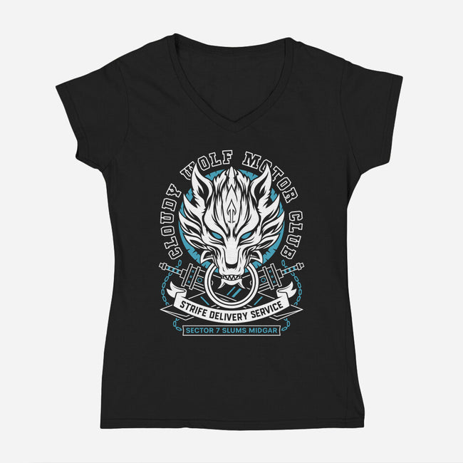 Cloudy Wolf Midgar Motor-Womens-V-Neck-Tee-LAGELANTEE