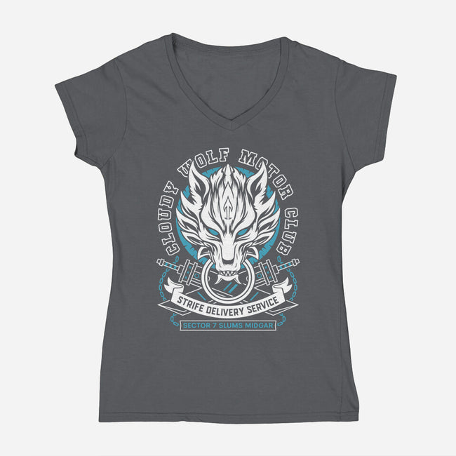 Cloudy Wolf Midgar Motor-Womens-V-Neck-Tee-LAGELANTEE