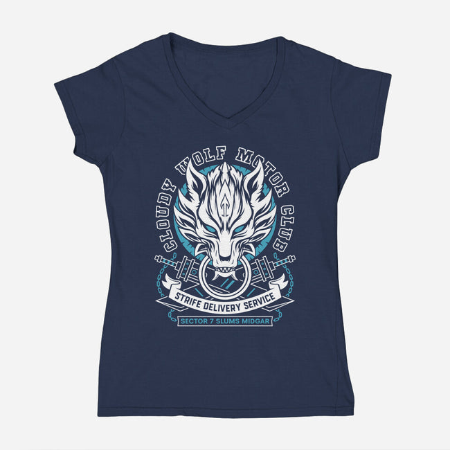 Cloudy Wolf Midgar Motor-Womens-V-Neck-Tee-LAGELANTEE