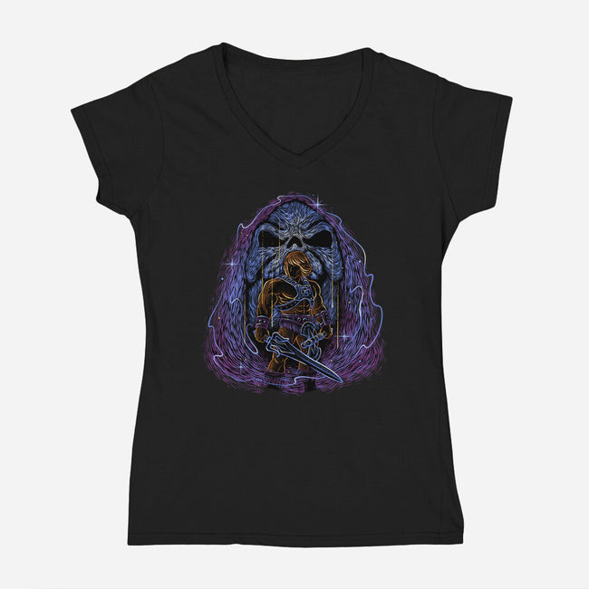 Battle For The Universe-Womens-V-Neck-Tee-glitchygorilla