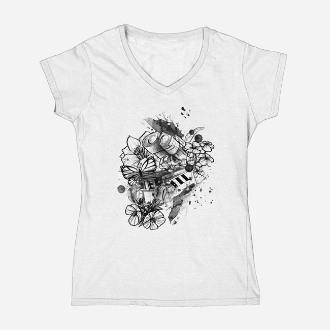 Robot Ink-Womens-V-Neck-Tee-fanfabio