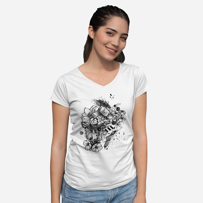 Robot Ink-Womens-V-Neck-Tee-fanfabio