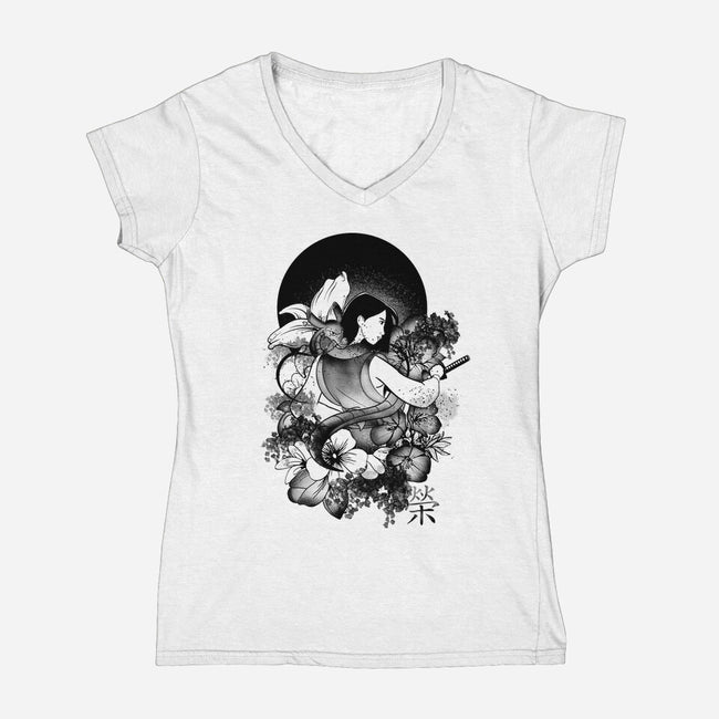 Warrior Girl Ink-Womens-V-Neck-Tee-fanfabio
