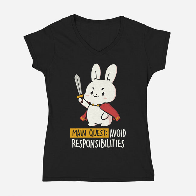 Main Quest Avoid Responsibilities-Womens-V-Neck-Tee-koalastudio