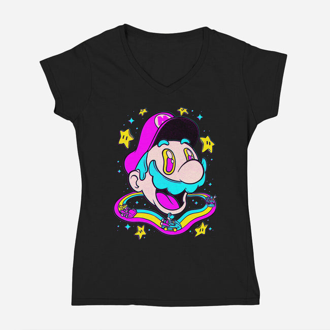 Psychedelic Mushroom Race-Womens-V-Neck-Tee-Studio Mootant
