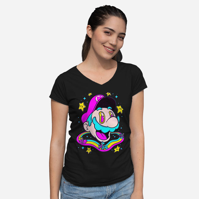 Psychedelic Mushroom Race-Womens-V-Neck-Tee-Studio Mootant