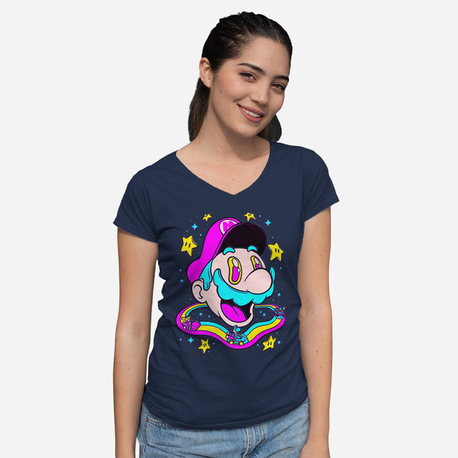 Psychedelic Mushroom Race-Womens-V-Neck-Tee-Studio Mootant