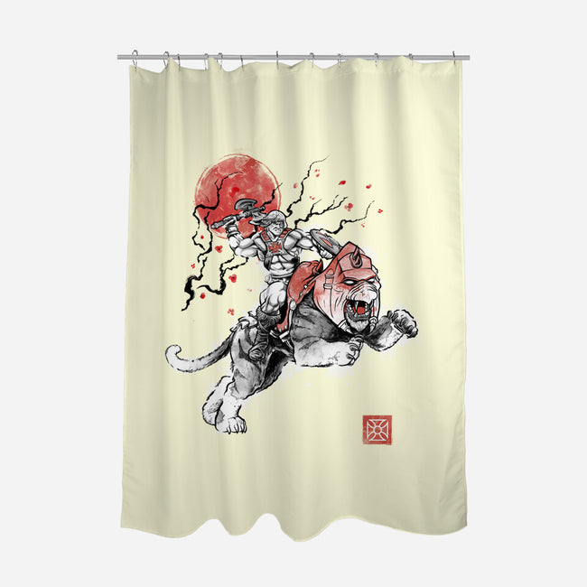The Invincible Of Eternia Sumi-E-None-Polyester-Shower Curtain-Astrobot Invention