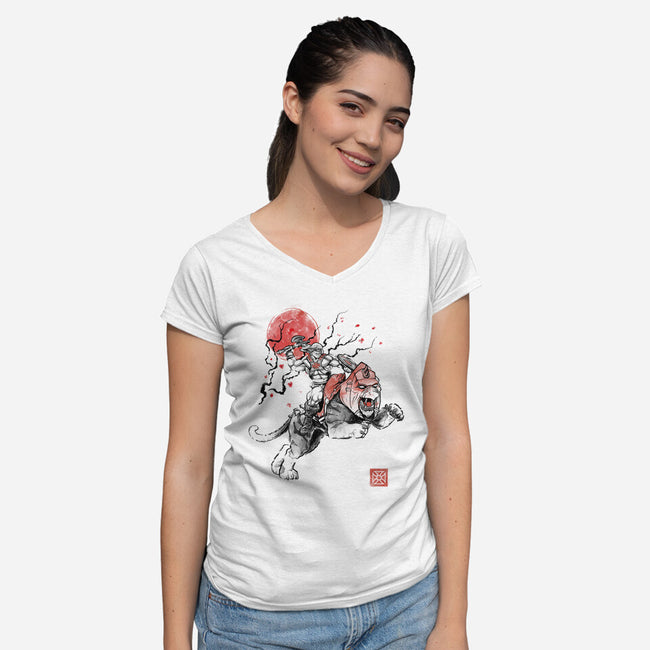 The Invincible Of Eternia Sumi-E-Womens-V-Neck-Tee-Astrobot Invention