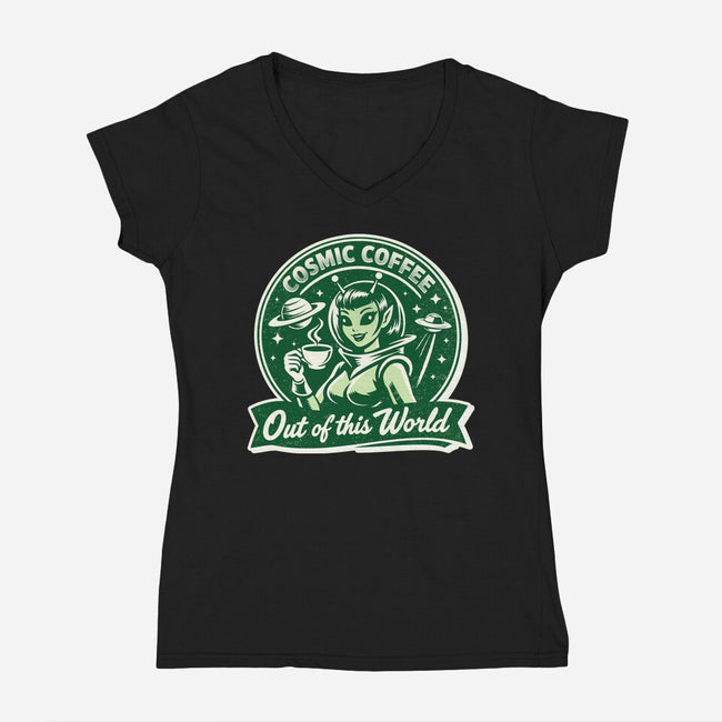 Cosmic Coffee-Womens-V-Neck-Tee-palmstreet
