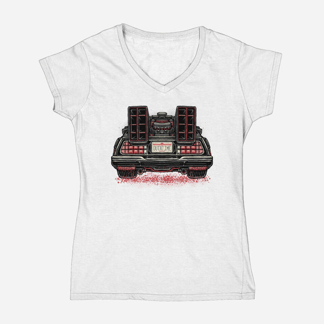Eighties Time Machine-Womens-V-Neck-Tee-glitchygorilla