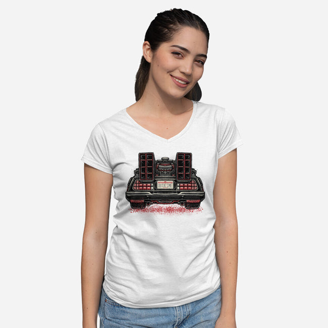 Eighties Time Machine-Womens-V-Neck-Tee-glitchygorilla