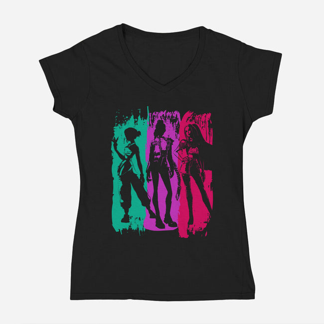 Demon Hunters Brushstrokes-Womens-V-Neck-Tee-DrMonekers