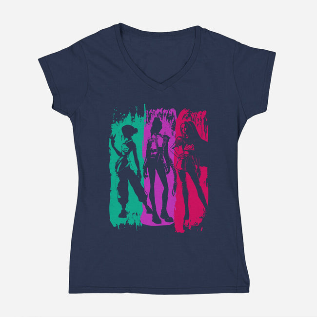 Demon Hunters Brushstrokes-Womens-V-Neck-Tee-DrMonekers