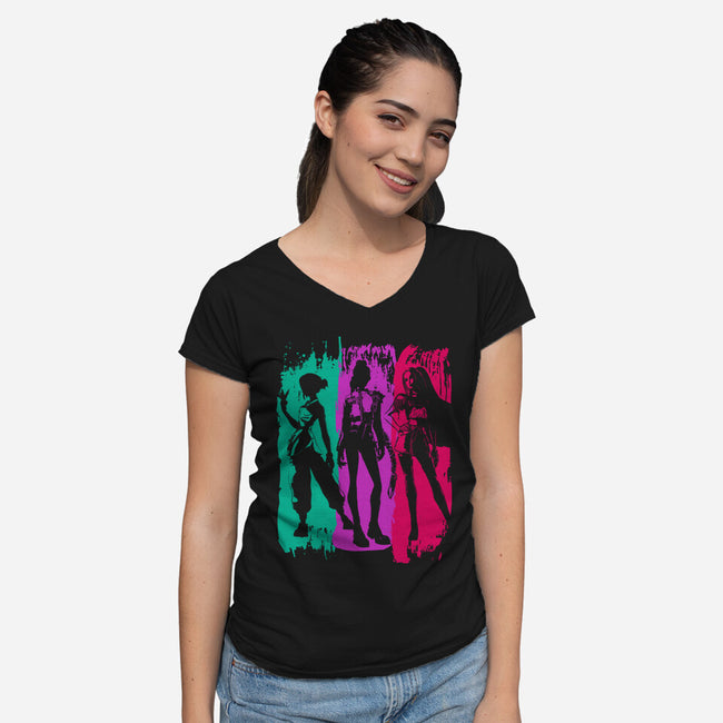 Demon Hunters Brushstrokes-Womens-V-Neck-Tee-DrMonekers