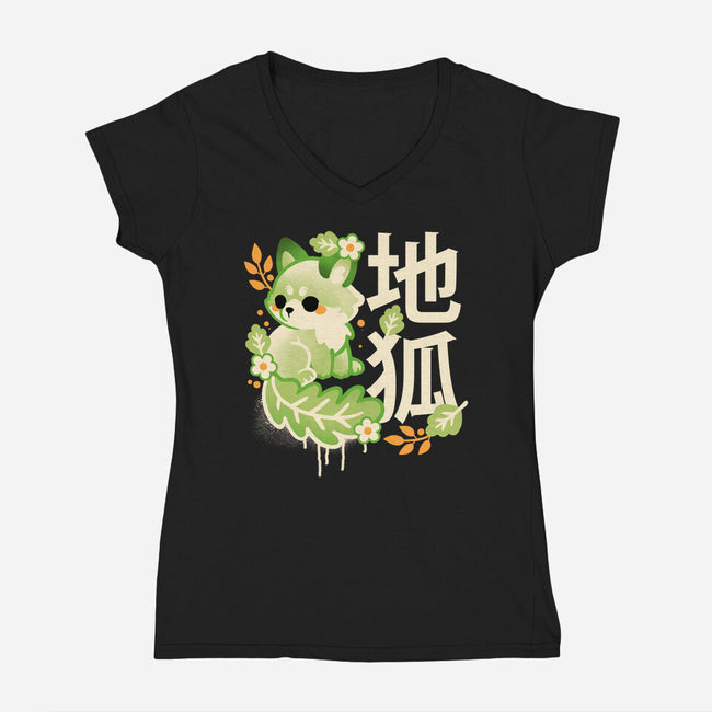Earth Kitsune-Womens-V-Neck-Tee-NemiMakeit