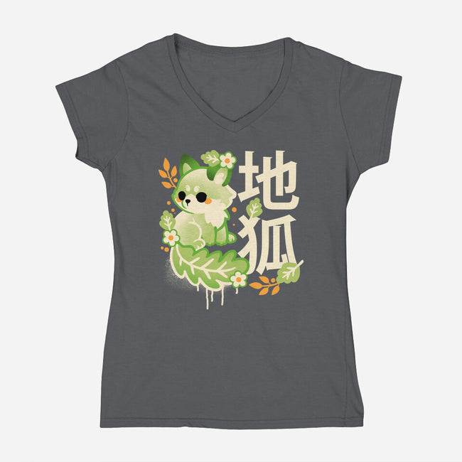 Earth Kitsune-Womens-V-Neck-Tee-NemiMakeit