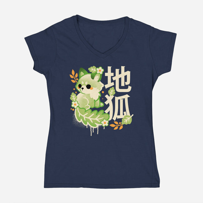 Earth Kitsune-Womens-V-Neck-Tee-NemiMakeit
