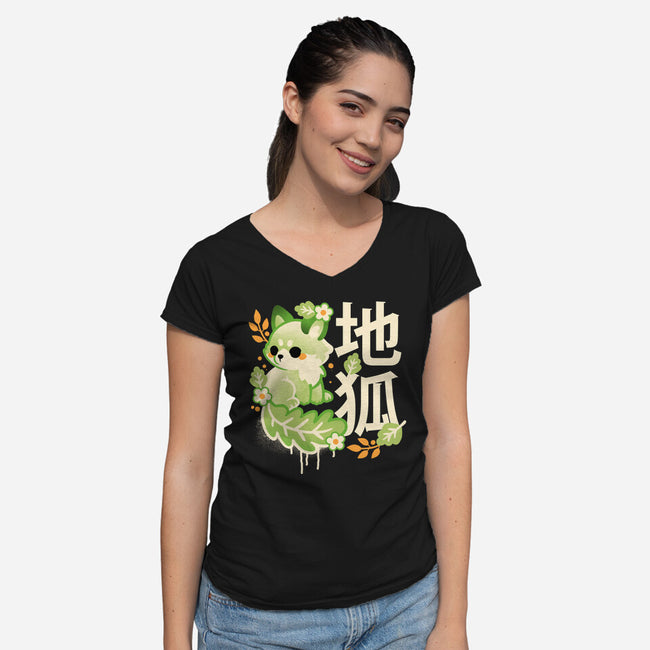 Earth Kitsune-Womens-V-Neck-Tee-NemiMakeit