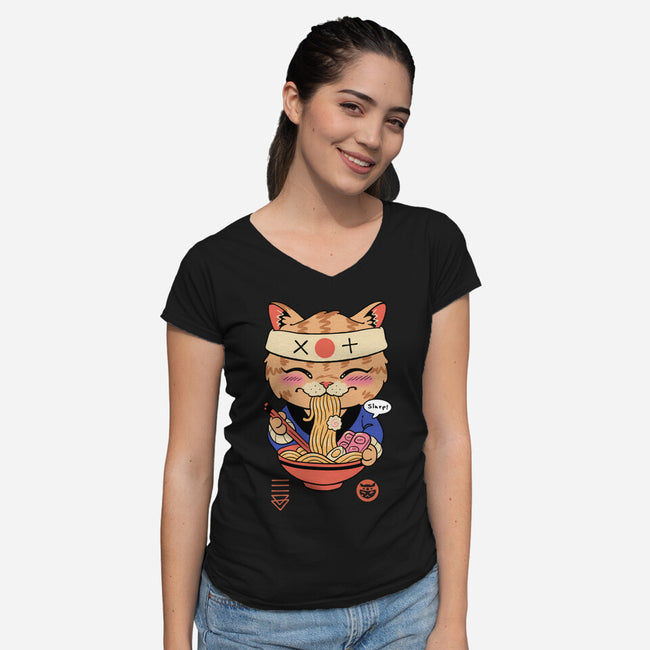 Slurp Meowster-Womens-V-Neck-Tee-vp021
