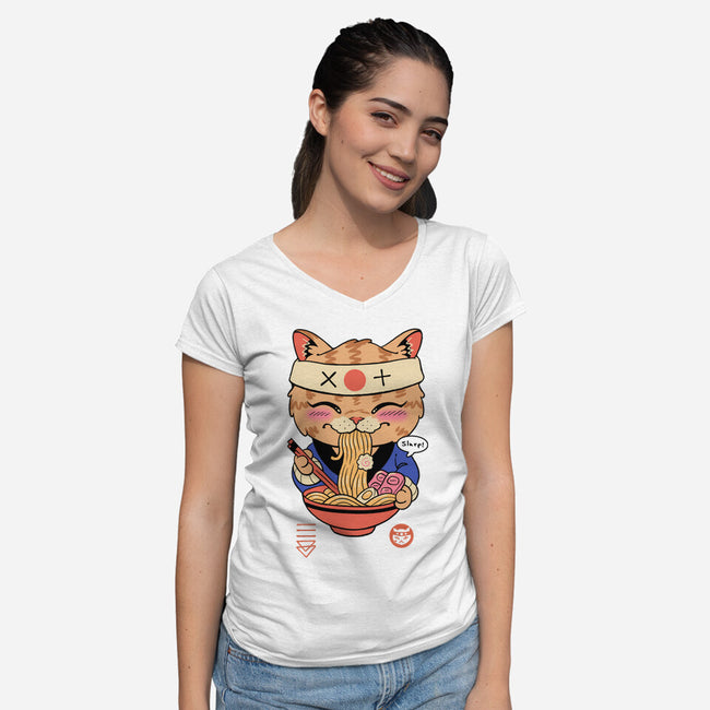 Slurp Meowster-Womens-V-Neck-Tee-vp021