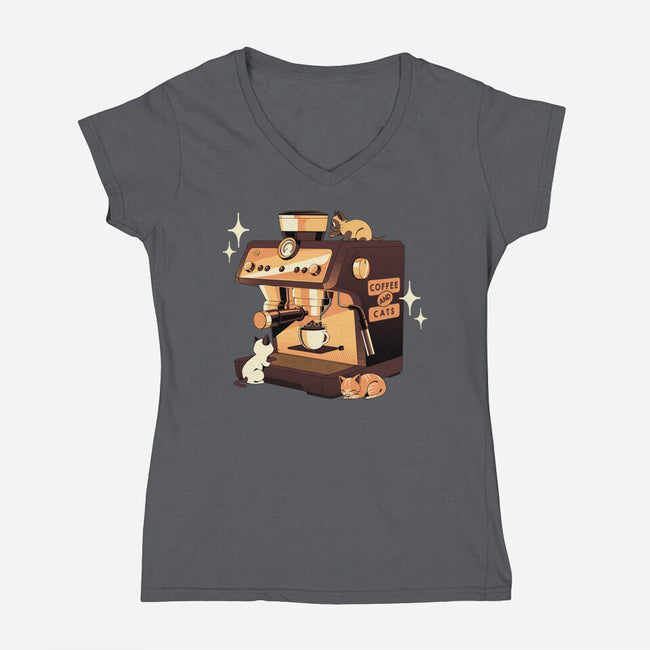 Coffee And Cats Espresso Lover-Womens-V-Neck-Tee-tobefonseca
