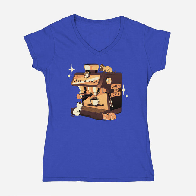 Coffee And Cats Espresso Lover-Womens-V-Neck-Tee-tobefonseca