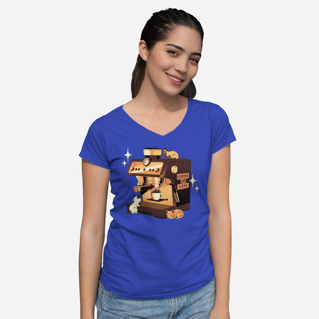 Coffee And Cats Espresso Lover-Womens-V-Neck-Tee-tobefonseca