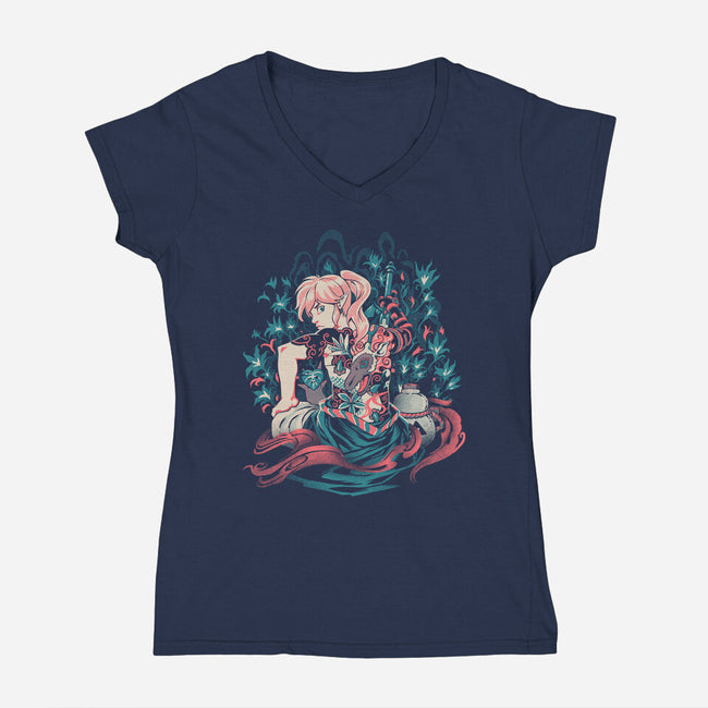 Samurai Of Time-Womens-V-Neck-Tee-Estudio Horta