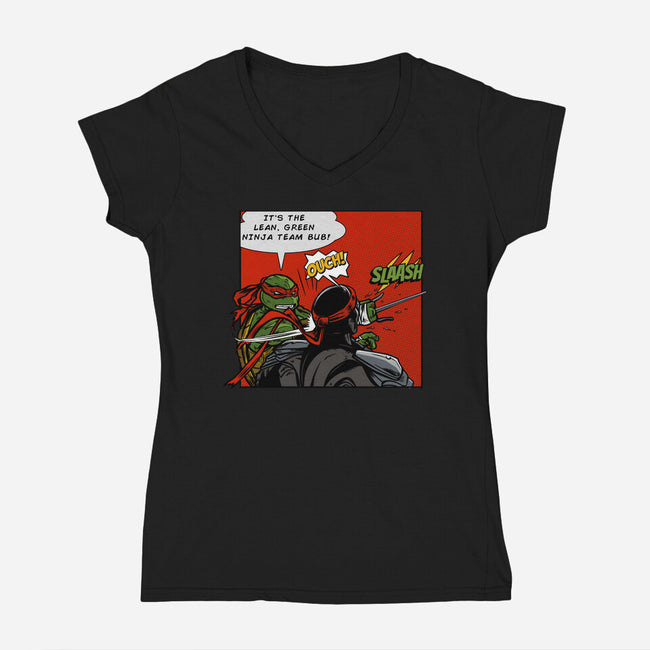 Green Ninja Team Slash-Womens-V-Neck-Tee-AndreusD