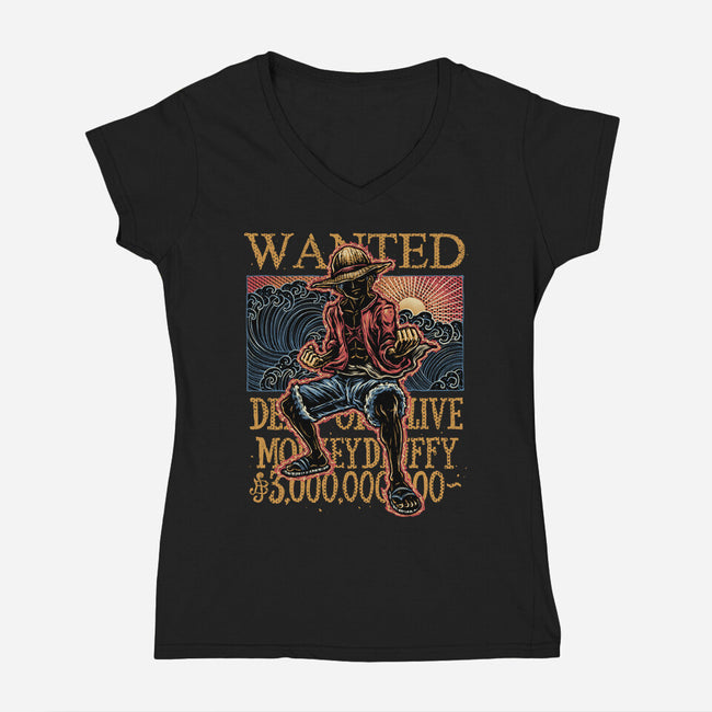 Wanted In The High Seas-Womens-V-Neck-Tee-glitchygorilla